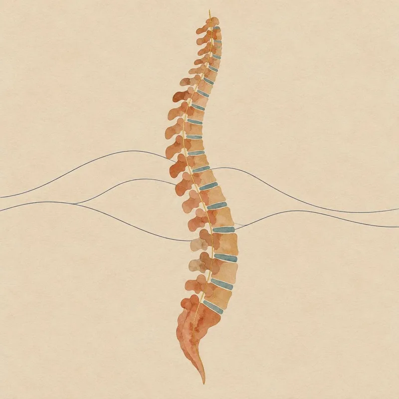 Watercolor illustration of a spine with a fine gold line running through it